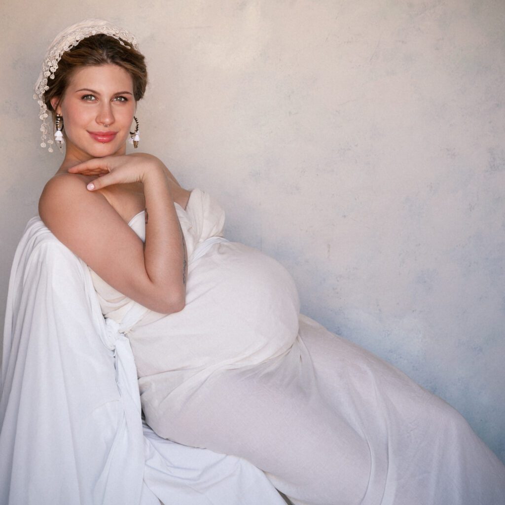 Maternity portrait Andie Nitro 9 months pregnant.