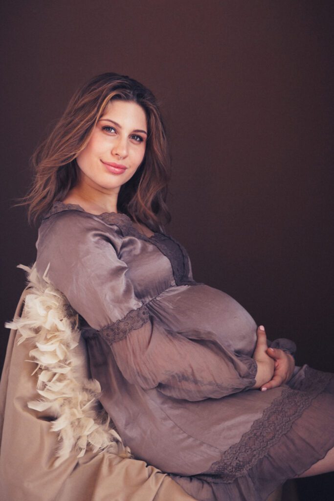 Maternity portrait Andie Nitro 9 months pregnant.